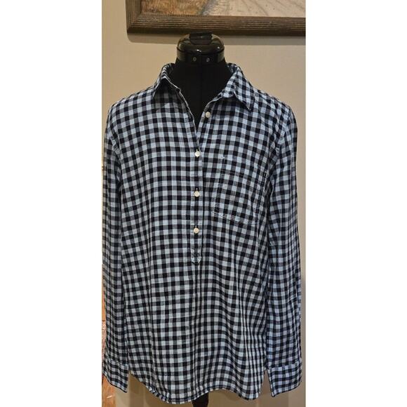 J Crew Boyfriend Light Weight Woven Cotton Gingham Checkered Blue Shirt Medium - Picture 2 of 9